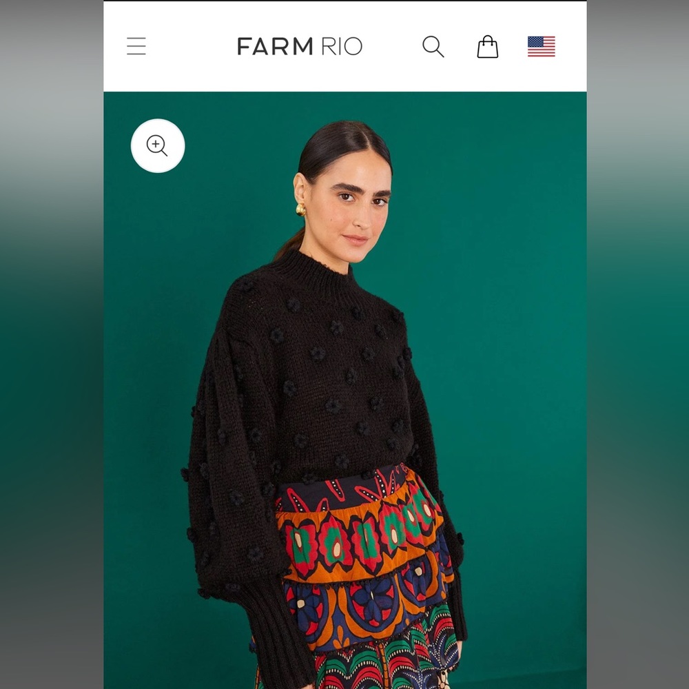 FARM RIO: Black Handmade Flower Sweater